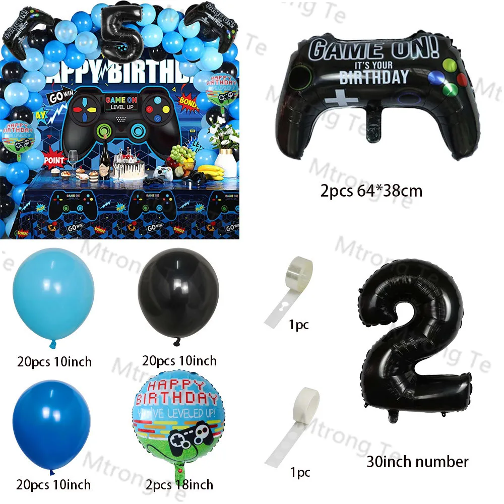 67pcs Number Balloons Black Gamepad Boy Game On Foil Balloon Birthday Party Decorations Kids Toy Match Props Gaming Balloon Gift