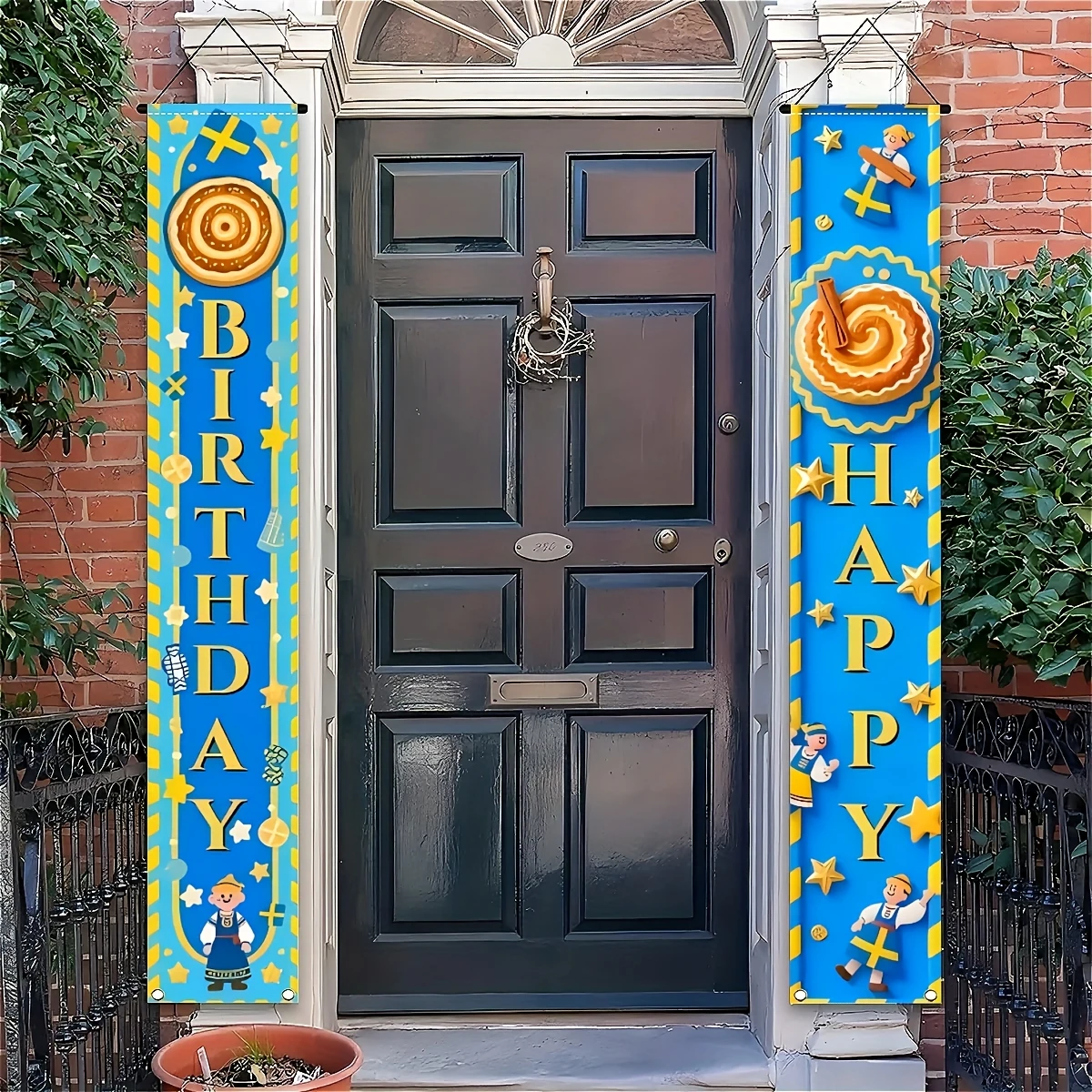 2Pcs (180×30cm/70.8×11.8in) Happy Birthday Couplets Porch Banners, for Home Door Party Outdoor Decor, No Power Needed