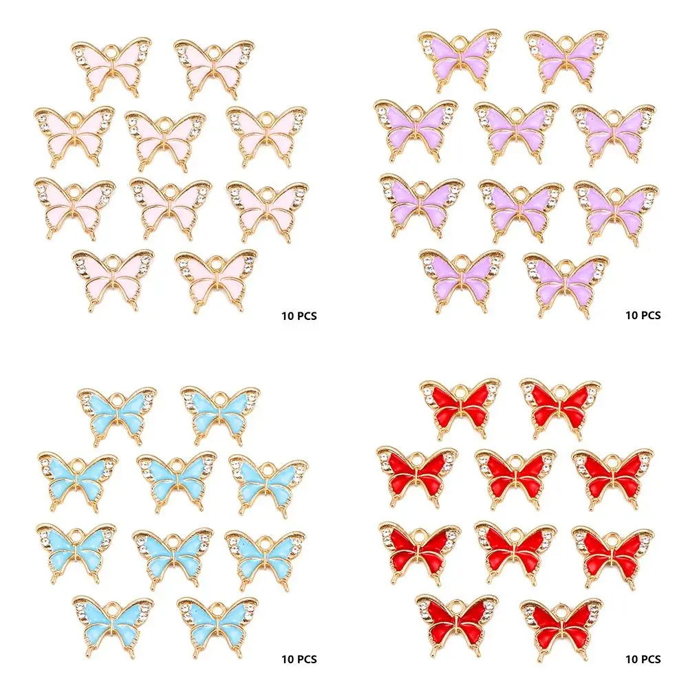 다채로운 나비 에나멜 매력 금속 합금 매력 펜던트 팔찌, 다이아몬드 보석 액세서리, 보석 만들기 찾기, 10 개