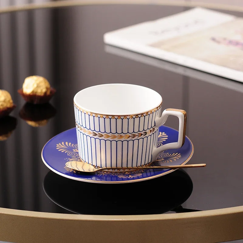 British Style Luxury Moroccan Coffee Cup and Saucer Set with Gold Handel Ceramic Cappuccino Afternoon Tea Cup WY71610