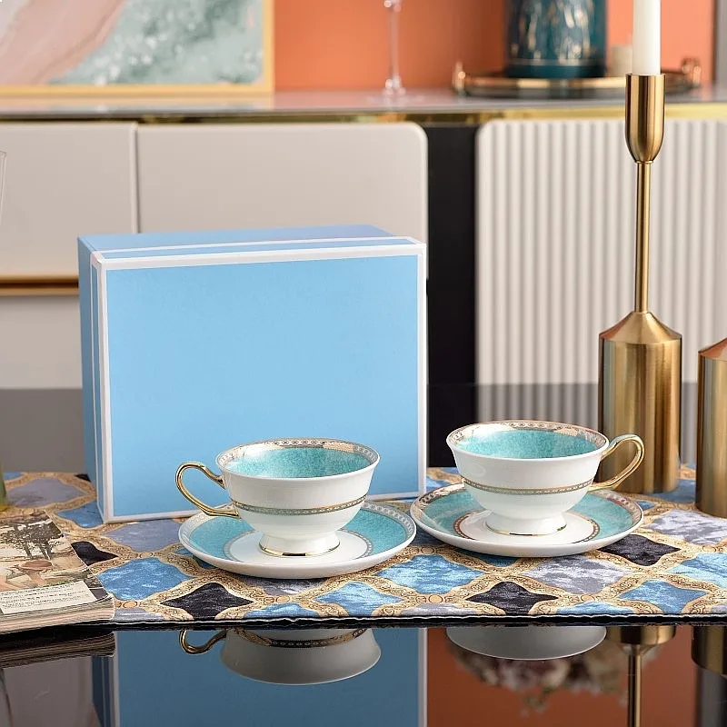 

European Bone China Coffee Cup Saucer Set Exquisite High End Hand Painted Empire English Afternoon Tea Light Luxury Home Gift