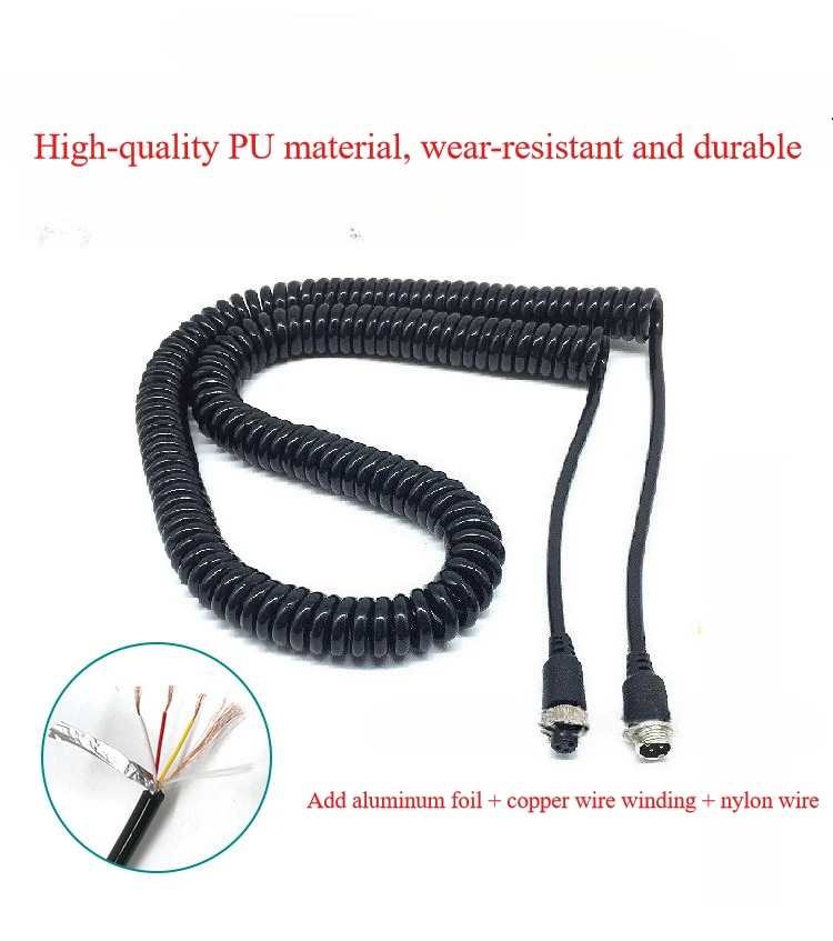 4-core Aviation Spring Wire Four-way Monitoring Reversing Image Connection Wire PU Trailer Spiral Coil Wire Truck M12