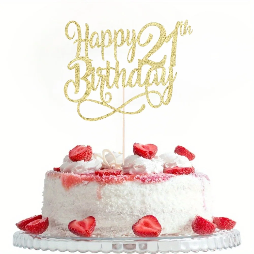 1 Stück Goldglitzer Happy 21th Birthday Cake Topper, Prost auf 21 Jahre, Happy 21th Birthday Cake Topper, 21. Jahrestag