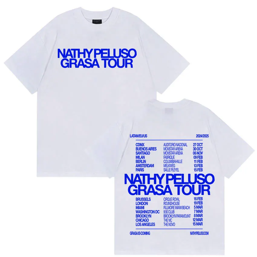 

Singer Nathy Peluso Grasa Tour 2025 Graphic T Shirts Men Women Vintage Harajuku High Quality Oversized Cotton T-shirt Streetwear