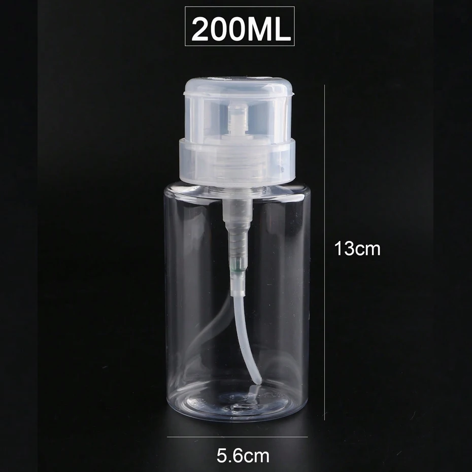 200ML Empty Pump Liquid Alcohol Press Nail Polish Remover Cleaner Bottle Nail Refillable Bottle Dispenser Manicure Container