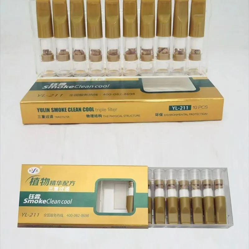 10PCS/Box Triple filtration Cigarette Holders Portable Straightly Tar Filtration Plant formula Tobacco Filter Smoker Accessories