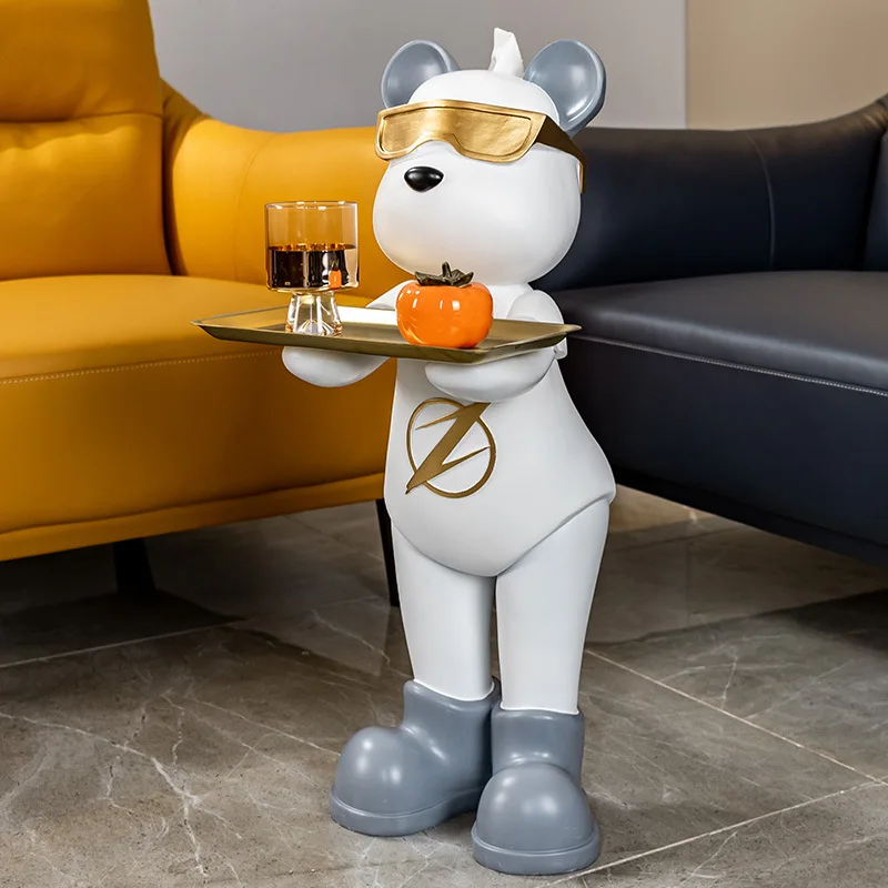 Cartoon Bear Figurines Living Room Tray Ornament Luxury Multifunctional Tissue Box Figurines Modern Home Decoration Ornament