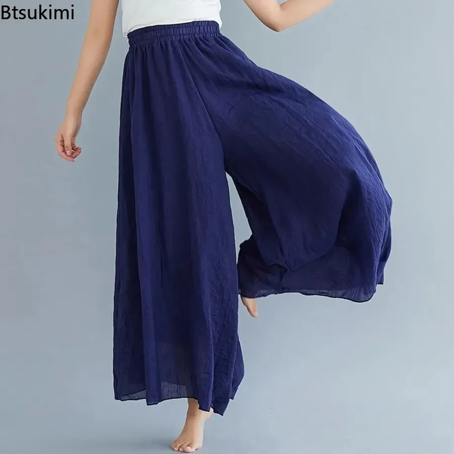 New Women's Literature Art Casual Trousers Baggy Cotton Linen Culotte Pants Summer Candy Color Sweatpants Streetwear for Women