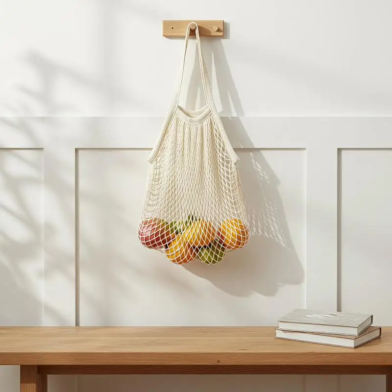 Reusable Woven Cotton Mesh Shopping Bag Foldable Handheld Eco Friendly for Supermarket Grocery Fruit Travel Picnic Use