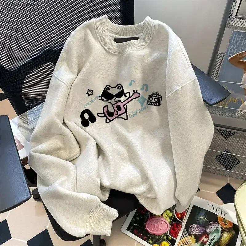 Round Neck Pure Cotton Sweater for Men and Women Street Style Couple Loose and Versatile Plush Top Autumn and Winter Pullover