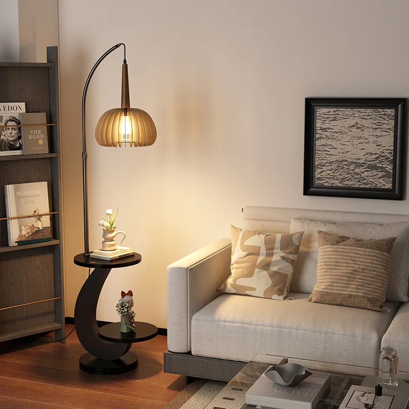 

American retro modern simple model room living room art ornament light luxury shelf integrated coffee table floor lamp
