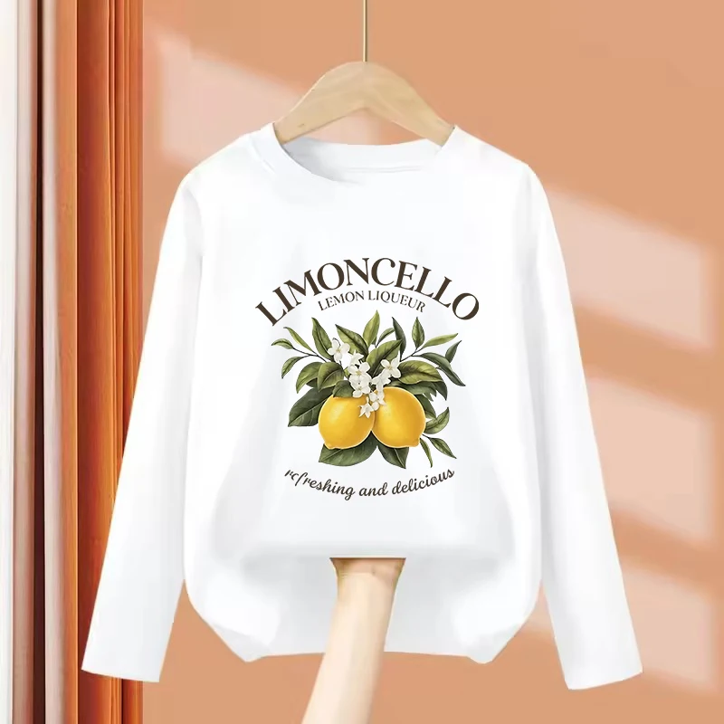 Long Sleeve Kids Lemon Design Funny T Shirts Kids Children's T-shirt Boys Girls Summer Spring Casual Top Tee Shirt