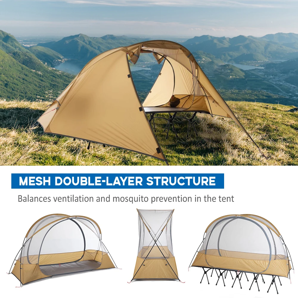 1 Person Tent Lightweight Backpacking Tent Double-layer Can Use with Elevated Sleeping Platform Camp Bed for 4 Season