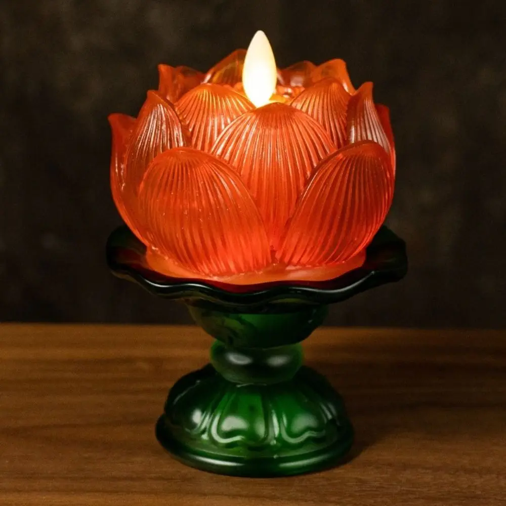 Exquisite Resin Electronic Lamp Decoration Prayer Tools LED Simulation Candle Hall Lighting Ornaments Lotus Lantern Supplies