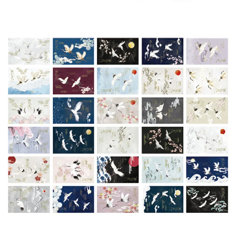 White Crane Theme Postcards Set  Stationery Greeting Card Decorative Card Gift Wish Post Card Blessing Invitation Message Card