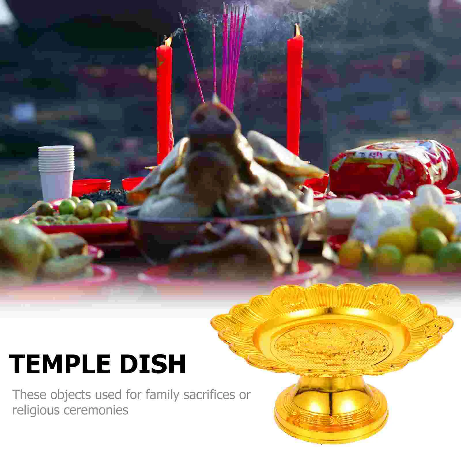 

2 Pcs Golden Tribute Plates Retro Style Serving Platters Food Trays Decorative Dishes Temple Fruit Practical Tributes