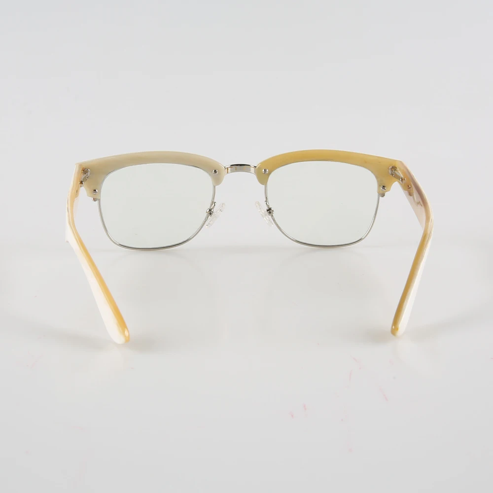 Man Women Glasses Half Rim Square Vintage Unique Handmade White Horn Prescription Eyeglass Frames Graduated Lenses Eyeglasses