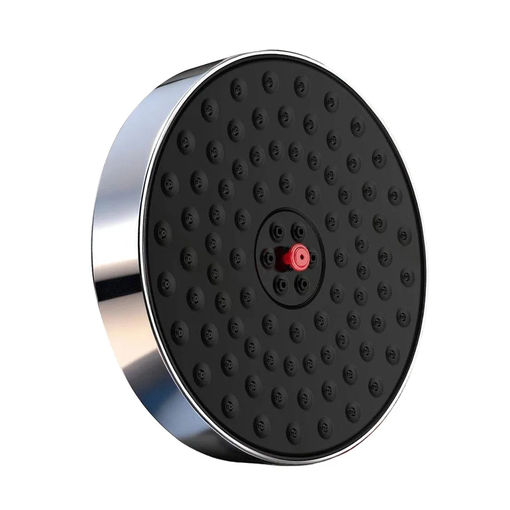 High Pressure Rainfall Shower Head with Supercharged Flow Engineering and Round Black Silver Appearance for Updated Bath Spaces