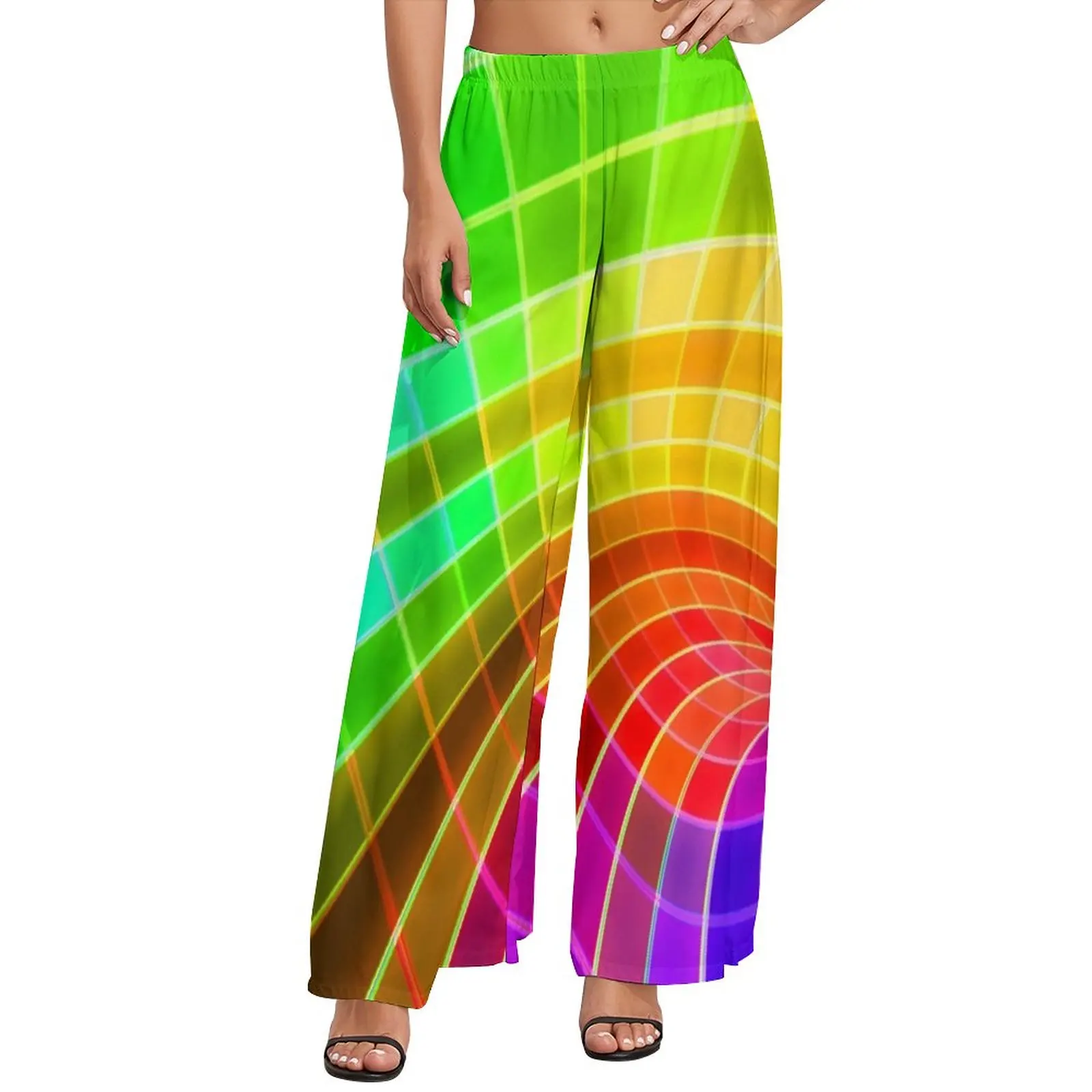 Bright Rainbow Straight Pants Unique Colorful Swirl Modern Wide Pants Woman Oversized Beach Graphic Trousers