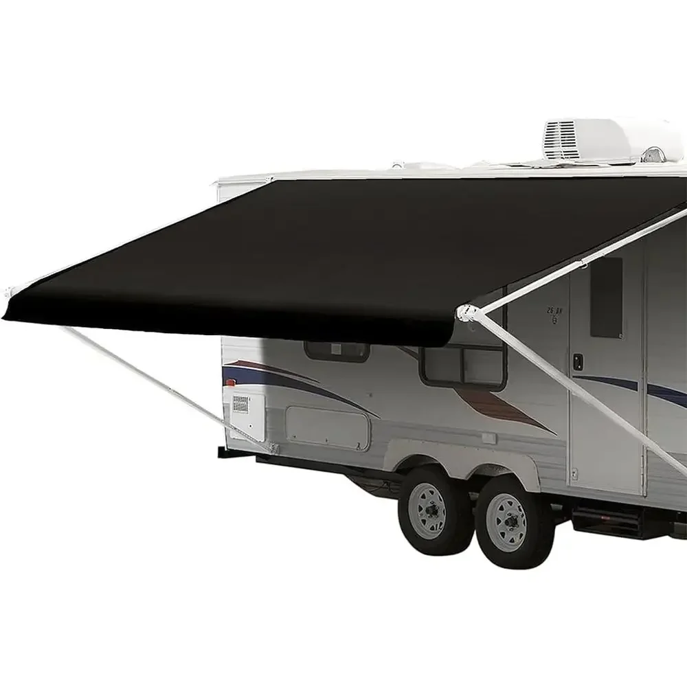19' Premium Vinyl RV Awning Fabric Replacement, 18' 2 Solid Black Camper Shade