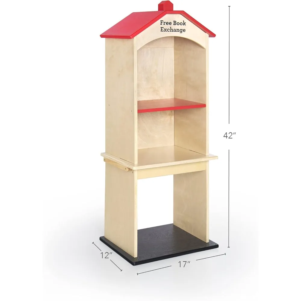 Free Library Exchange Book Stand: 3-Shelf Wooden Storage Bookcase, Classroom Furniture