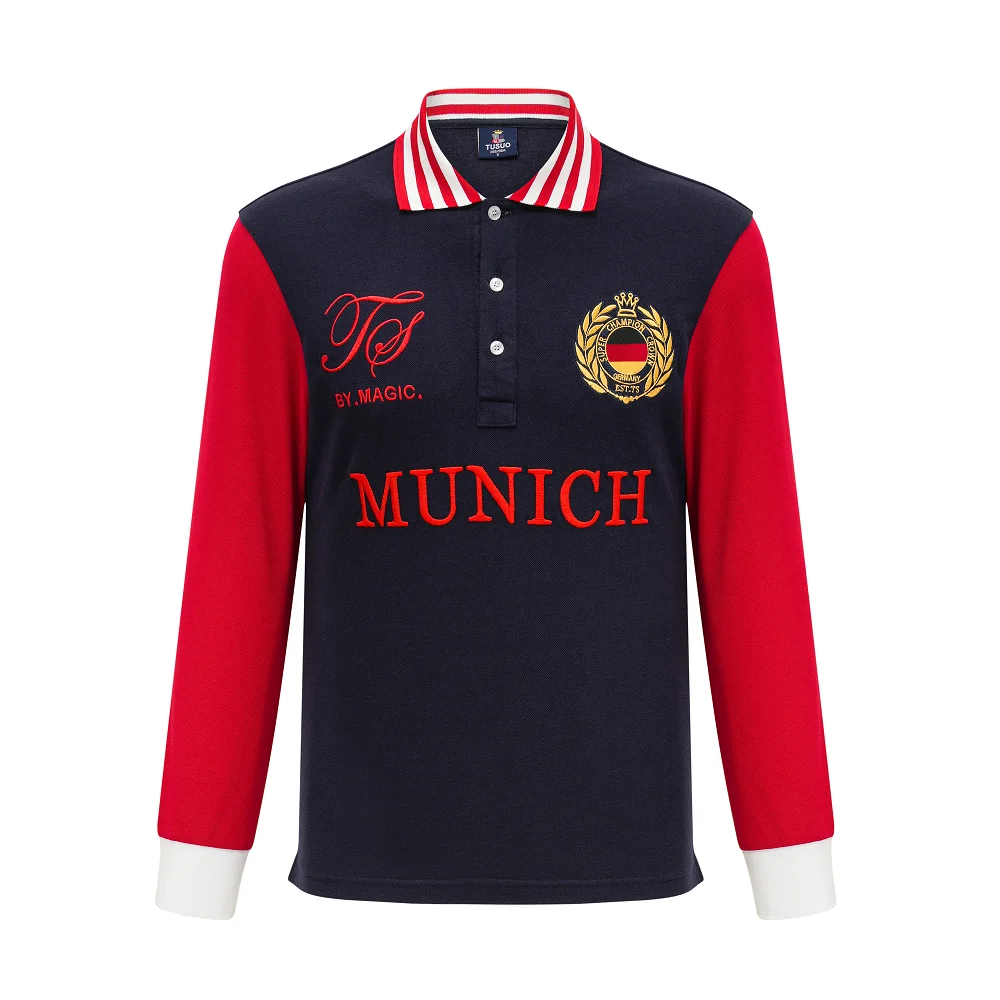 

Classic Men's Long Polo Shirts Black Red Design 100% Cotton Breathable Full Sleeve Casual Collar T Shirts for Men clothing