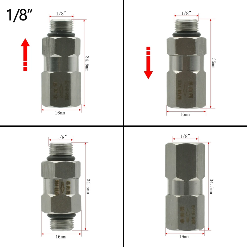 1/4 "3/8" 1/2 "3/4" 1 "BSP-Gewinde, sechseckiges vertikales Einweg-Rückschlagventil, Edelstahl 304 – Detail 6