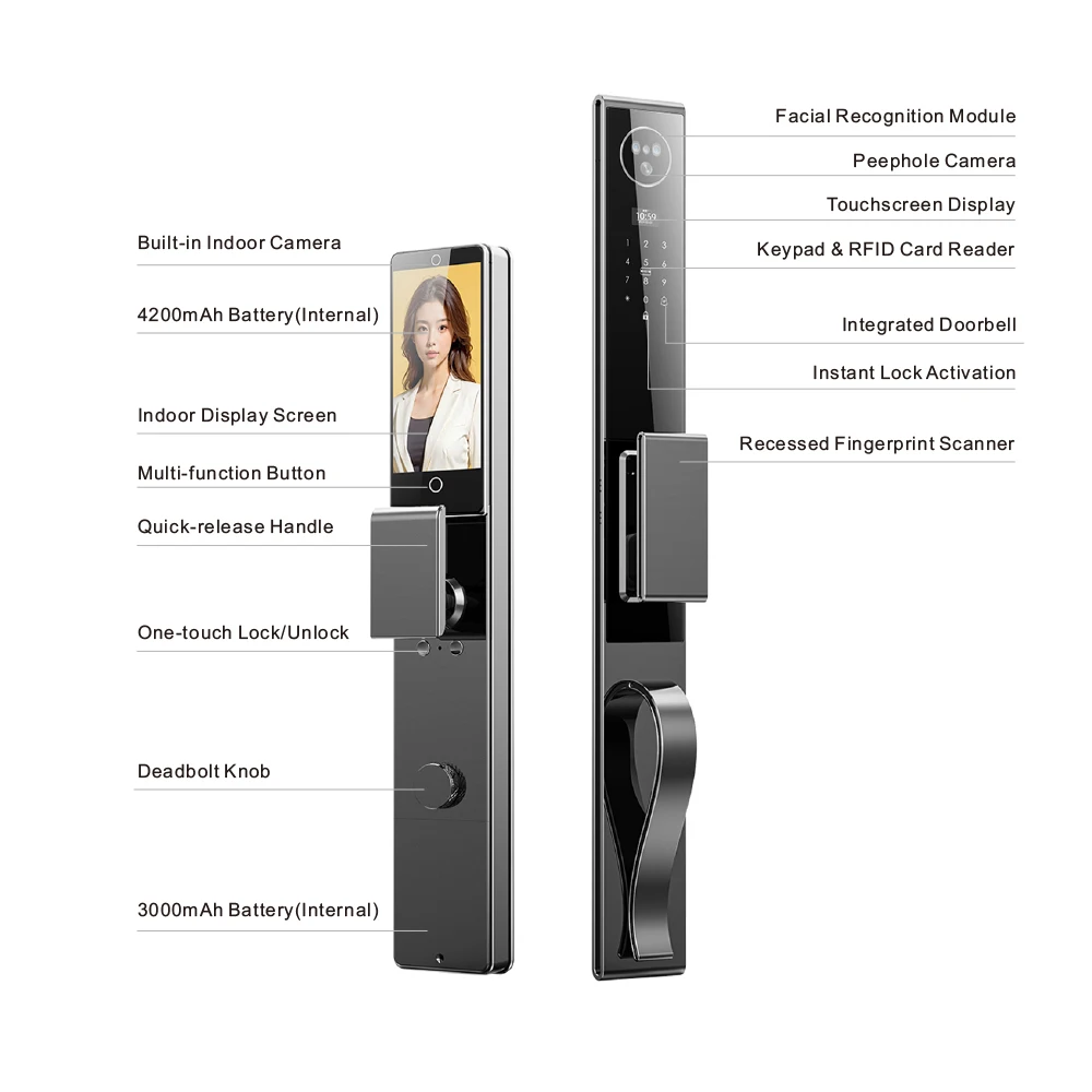 Full Automatic 3D Face Fingerprint Recognition Digital Smart  Wood Keyless Cloud  Wifi App Integration Aluminum Alloy