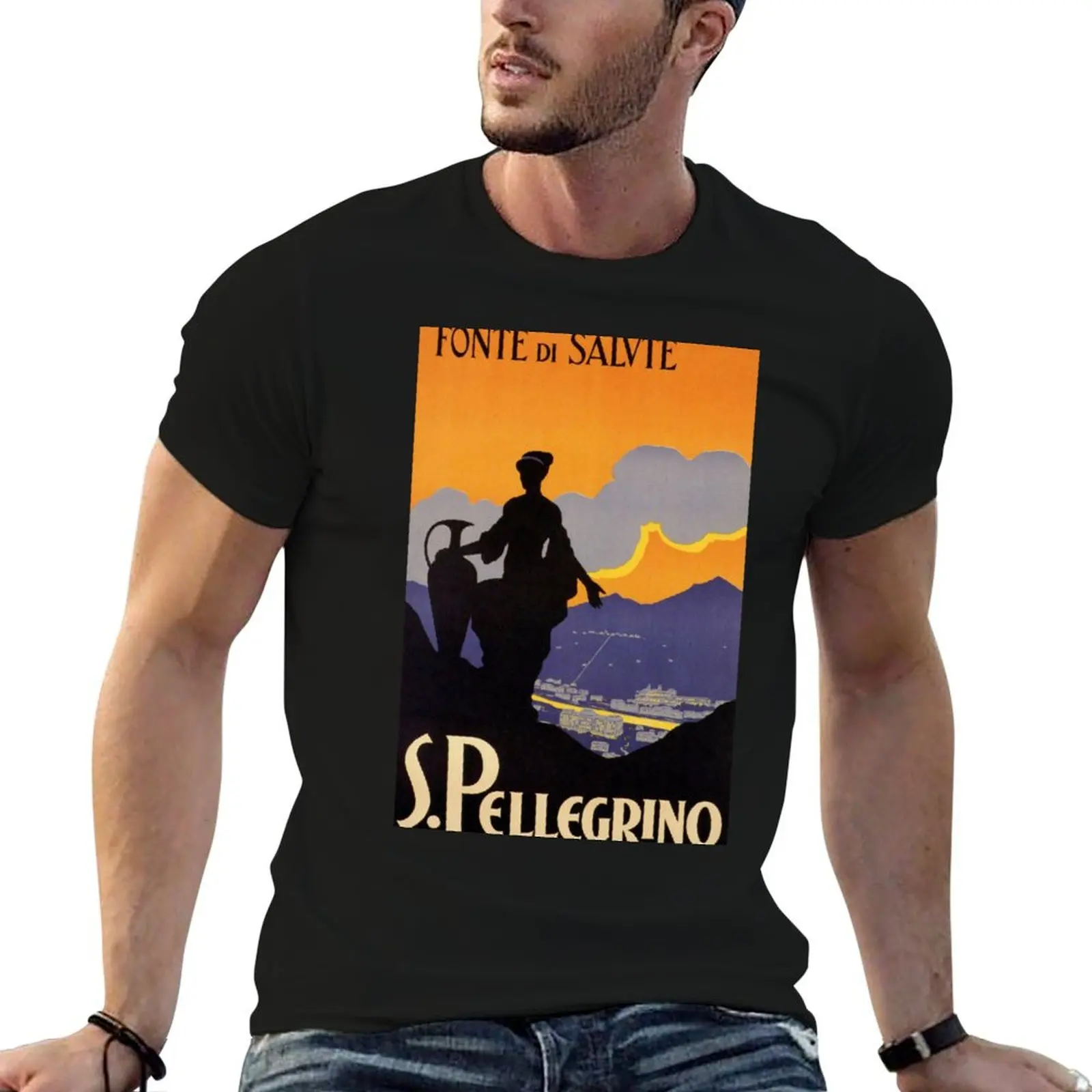 Vintage Travel - Camiseta San Pellegrino, camisetas divertidas, camisetas de algodón para hombre, camisetas gráficas divertidas para hombre, camisetas gráficas