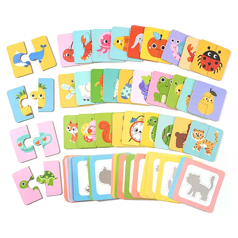 เกมกระดานจับคู่รูปทรงมอนเตสซอรี่ ของเล่นไม้ ค้นหาภาพที่เหมือนกัน รูปสัตว์ ผลไม้ บล็อกปริศนา ของเล่นเสริมพัฒนาการสำหรับเด็ก