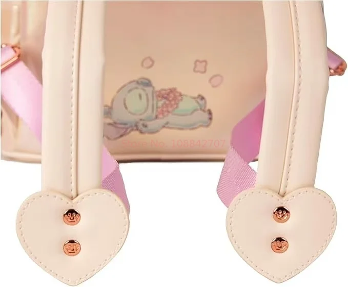 【جديد】Loungefly Pink Stitch & Angel Cherry Blossom Heart حقيبة ظهر صغيرة جدار المرأة محفظة الهدايا حافظة للبطاقات محفظة مزدوجة قابلة للطي للعملات المعدنية #3