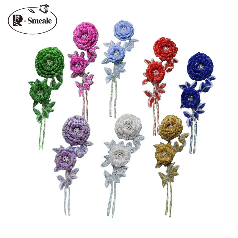 NEUE mehrfarbige handgefertigte Rosen-Brustblumen aus Perlen. Funkelnde Strass-Aufnäher. Hochzeitskleid DIY Stickerei 3D-Applikationen – Detail 2