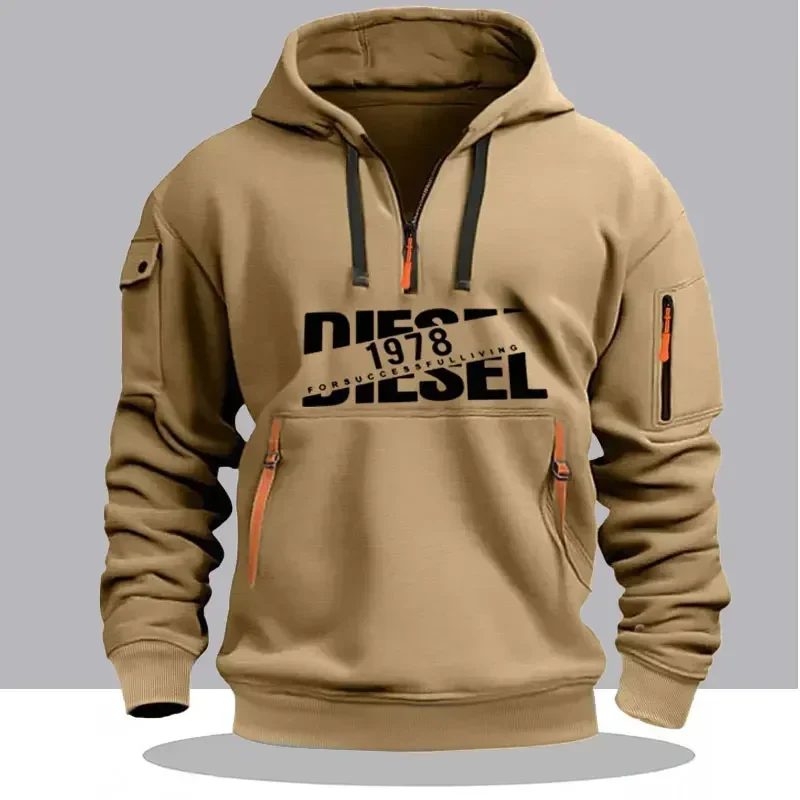 Herren-Hoodie für Herbst und Winter, langärmeliges Sweatshirt, Outdoor-Streetwear, leichter Pullover mit Reißverschluss. – Detail 4