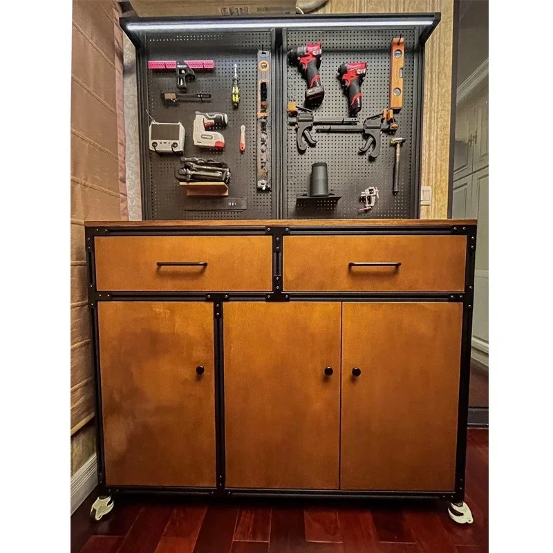Retro small apartment household living room coffee cabinet locker hole board multi-functional display cabinet