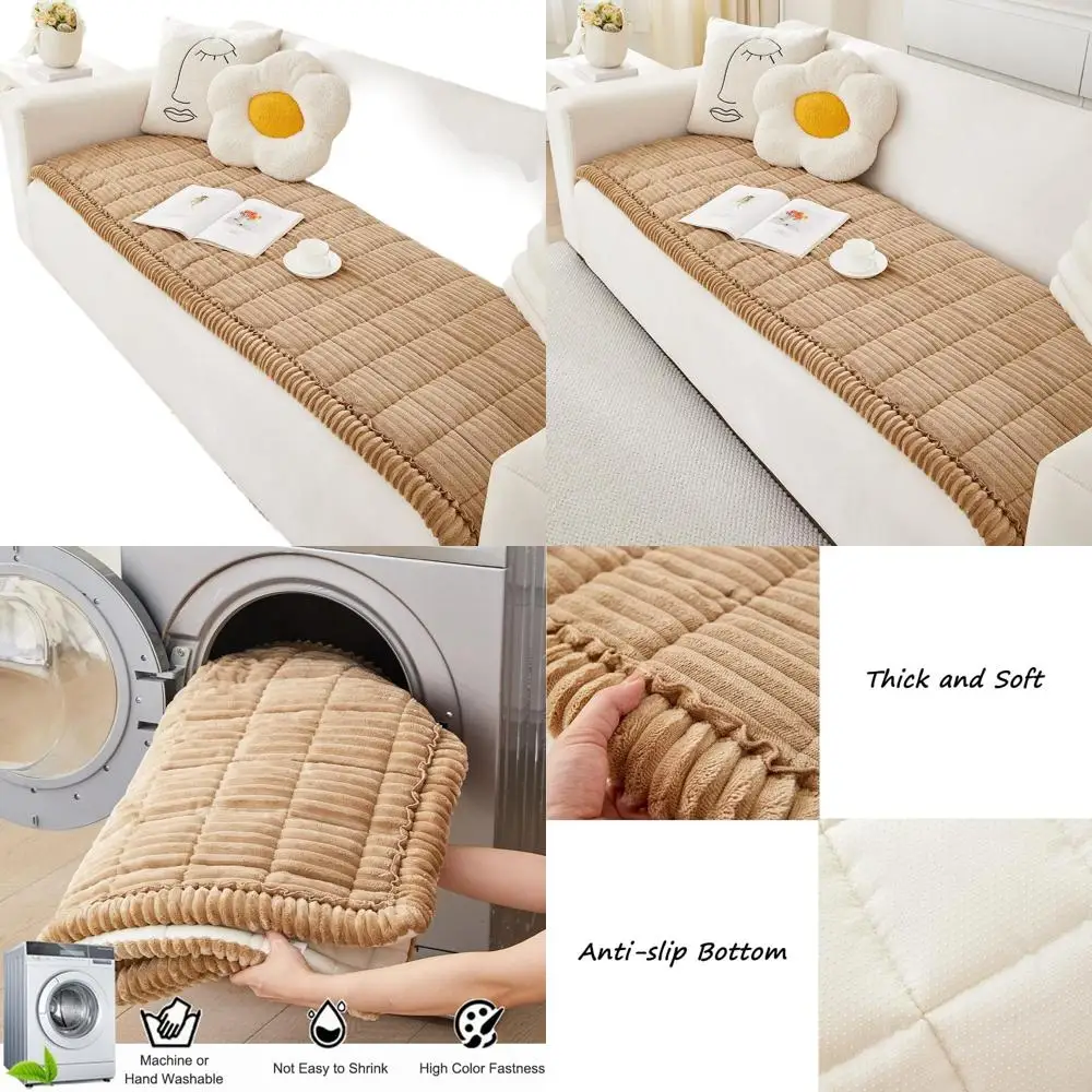 

Washable Fuzzy Dog Couch Cover for 3-Cushion Sofa - Pet-Friendly, Non-Slip (Light Brown, 27.6 x 82.7)