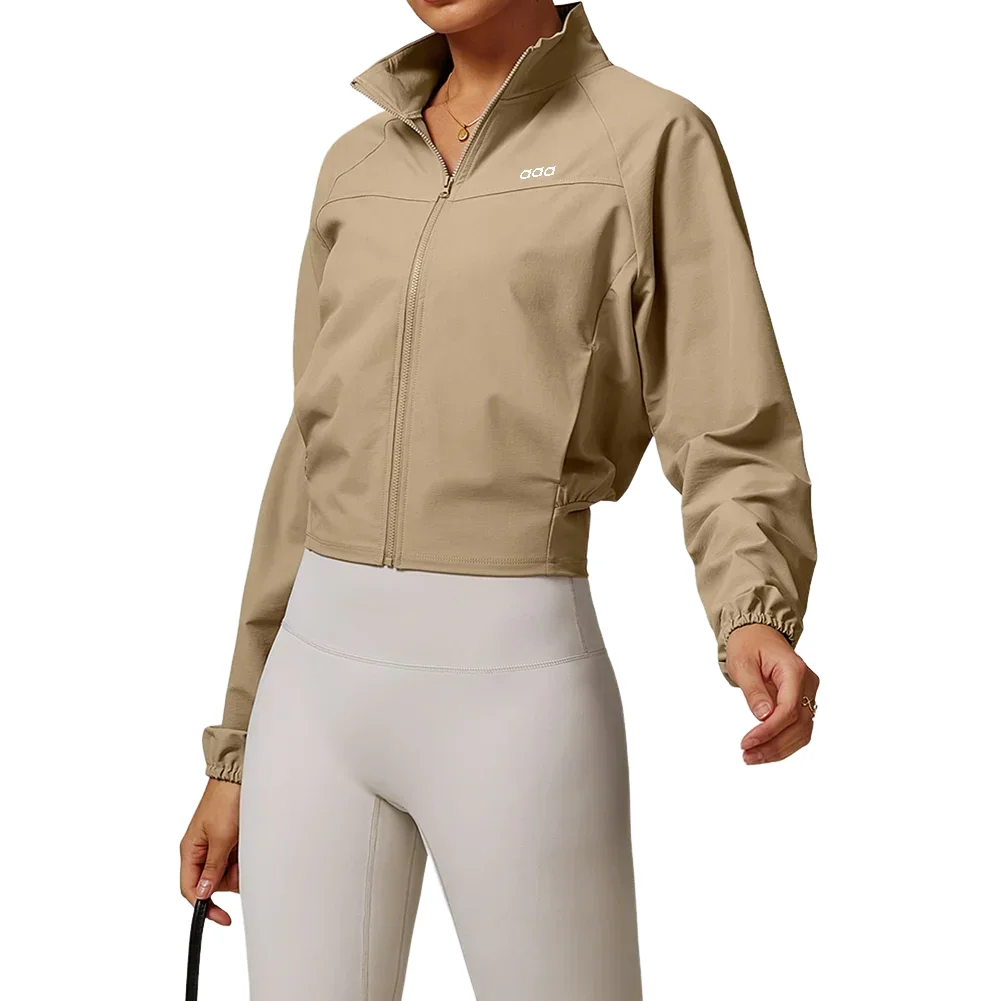 Women Running Jacket Quick Dry Breathable Stand Collar Yoga Outdoor Fitness Sports Activewear Top