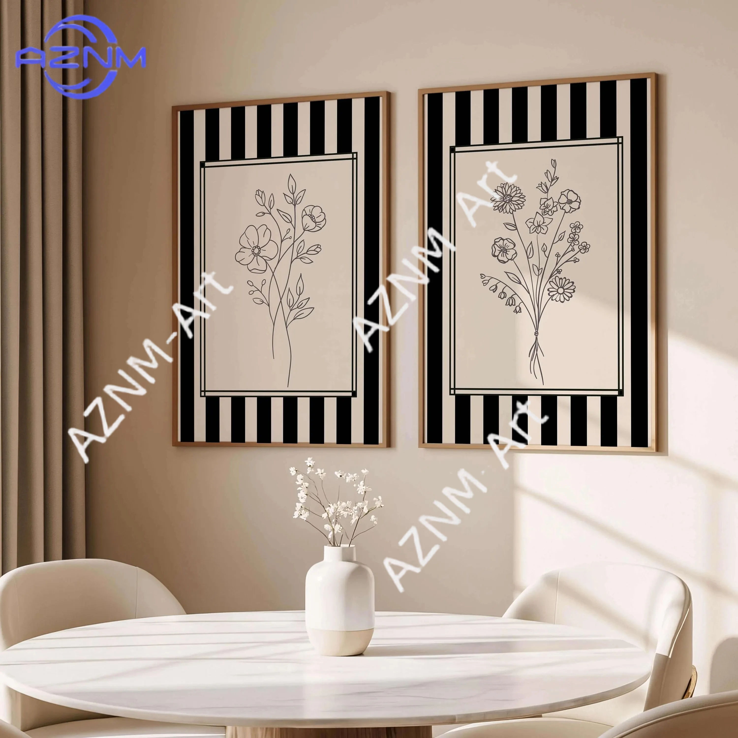 1PC/2PCS Minimalist Floral Line Art Black and White Botanical Prints Modern Wall Art Neutral Home Decor Poster