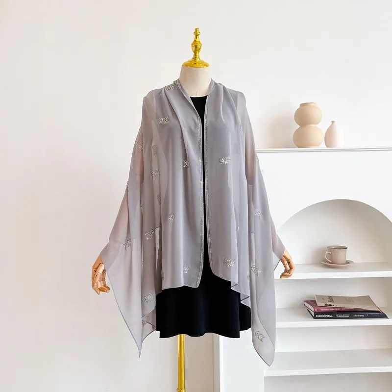 Hot-selling Summer Poncho new style pure color rhinestone-decorated Cloak chiffon sunscreen shawl cape