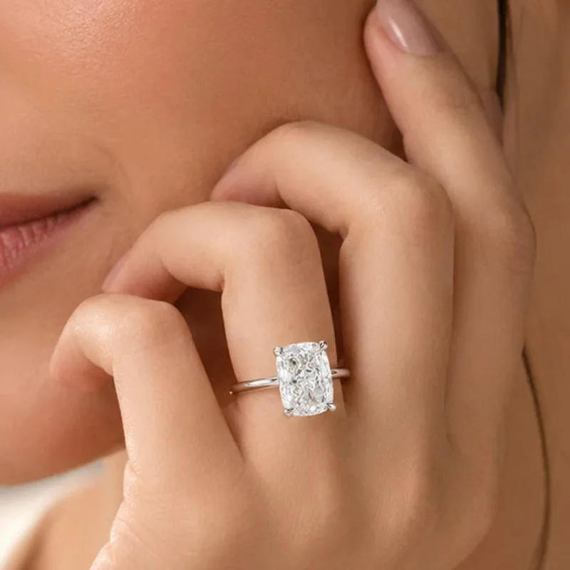 IGI-zertifizierter 3 Karat länglicher Kissen-Schliff Laborgezüchteter Diamant-Verlobungsring aus Platin 950 Solitär-Versprechensring für Frauen – Detail 8