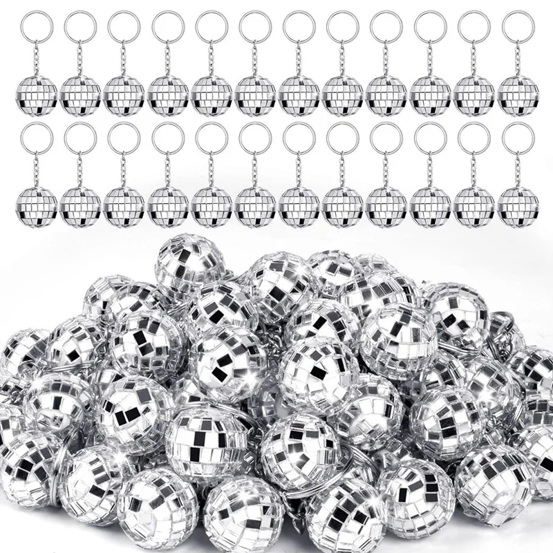 

50Pcs Mini Disco Ball Keychain,Silver Mirror Disco Ball Bulk Keyring Partys Favors For 70S 80S Disco Partys Decorations