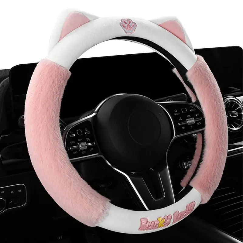 Auto Steering Wheel Cover Nice Soft Hairy Steering Wheel Cover With Cute Cat Ears Cars Accessories Interior Decor Gifts For SUVs