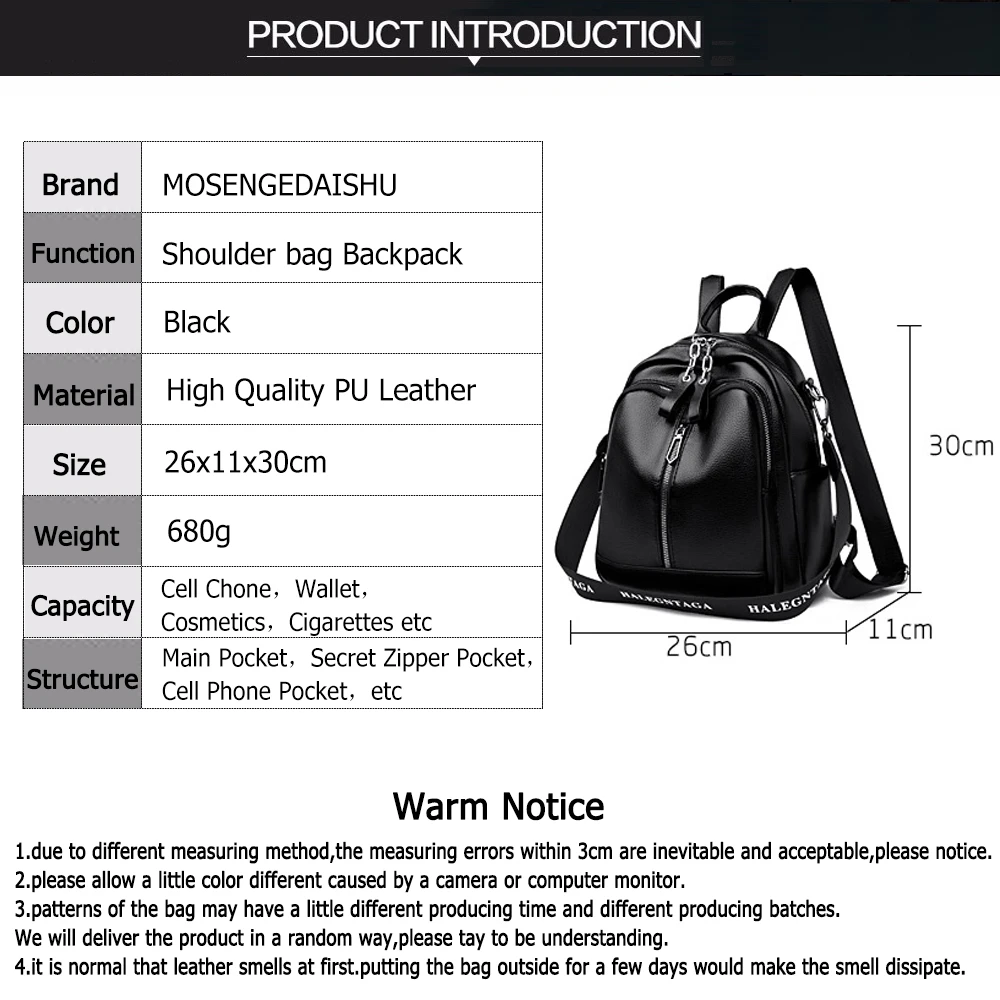 Mochila de piel sintética para mujer, bolso de hombro multifuncional, a la moda, de Color sólido, de alta calidad