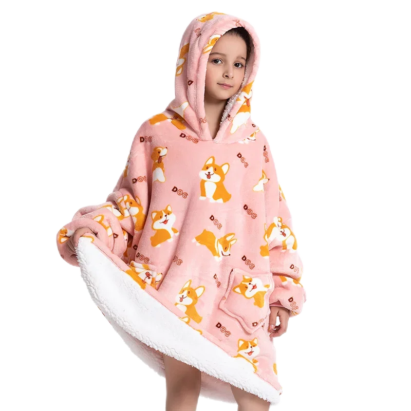 Übergroße Wearale Decke Hoodie Flanell Sherpa Fleece Warm Weich Winter Hoodie Sweatshirt für Kinder Erwachsene Kuscheln – Detail 11