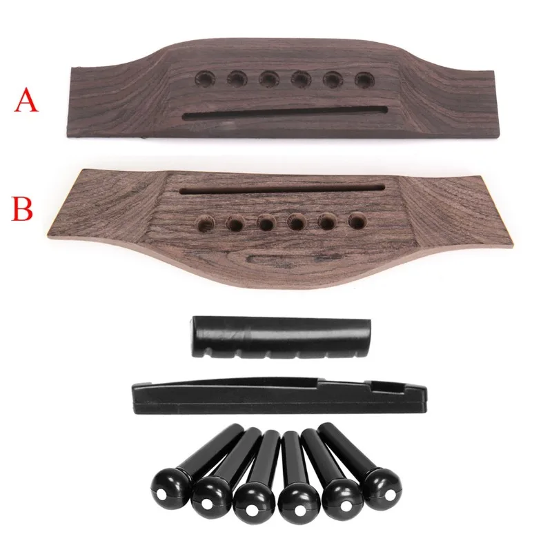 Guitar Rosewood Bridge Set with Pins Nut & Saddle Upper Lower String Pillows for FolkGuitar Accessories