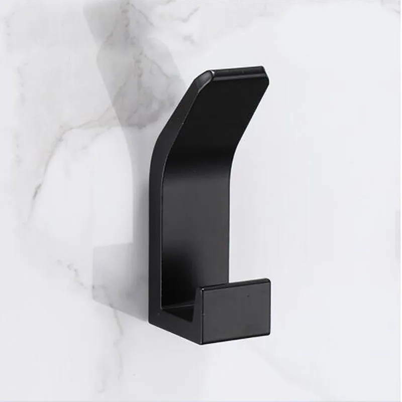 Aluminum Alloy Black Robe Hook Wall Hook Towel Hook Self Adhesive Rustproof Hook Hanger For Bathroom Kitchen Hardware