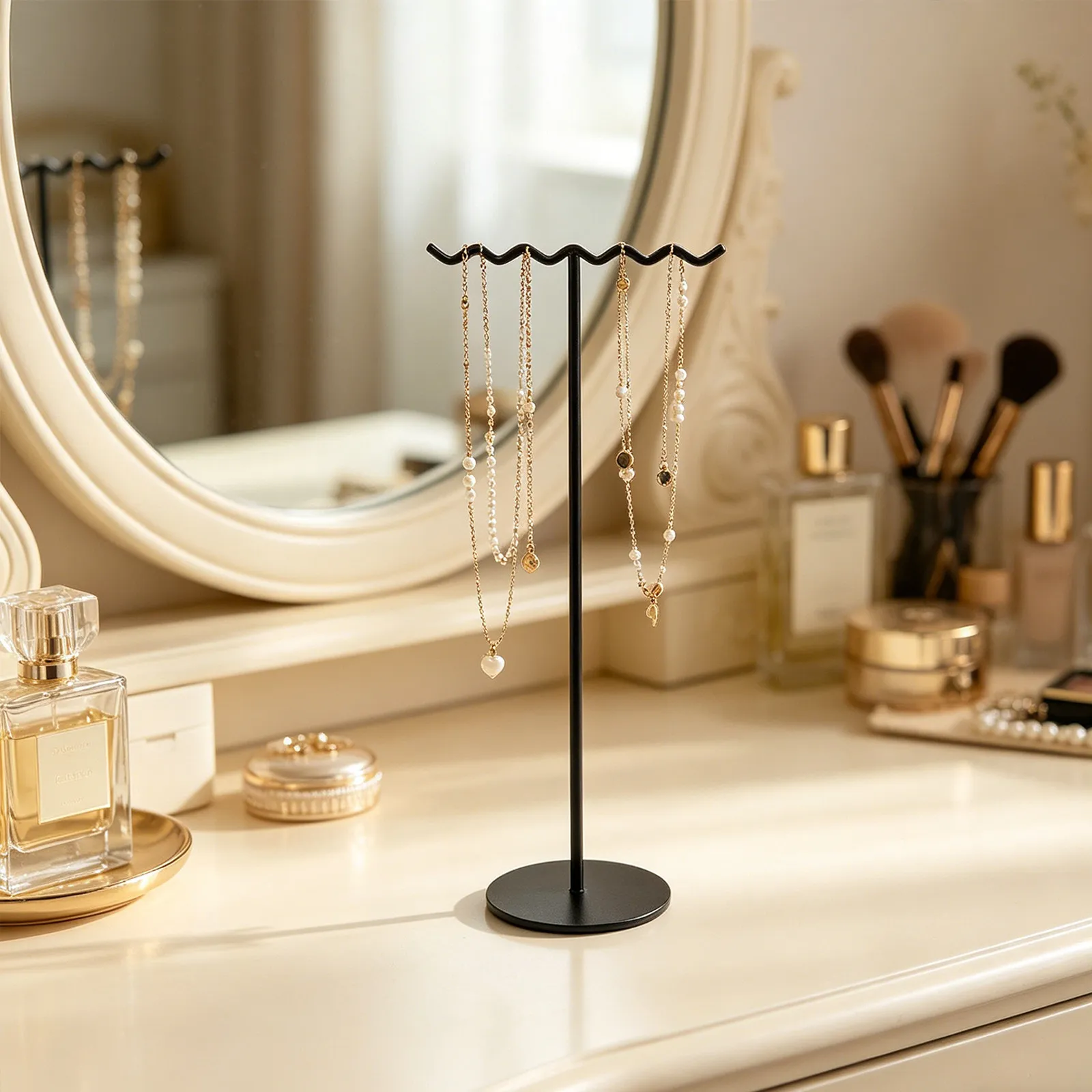 Metal Necklace Holder Stand Matte Finish Necklace Bracelet Display Organizer Holder Desktop Jewelry Rack for Vanity Table