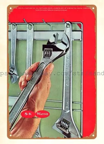 1964 S-K Wayne Tools Forged Alloy Wrenches metal tin sign man cave wall art