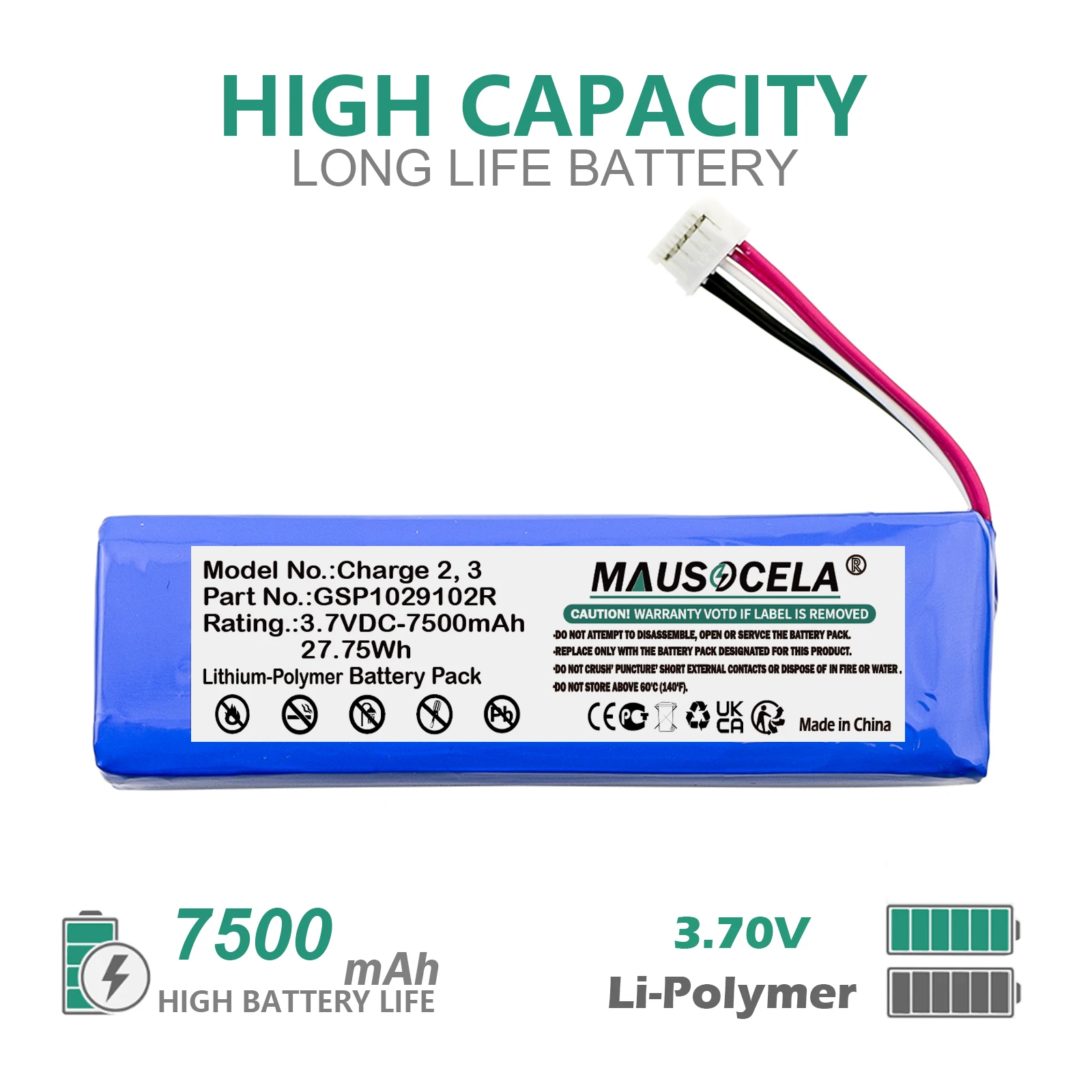 

7500mAh Speaker Battery For JBL:GSP1029102R,P763098,Charge2+,Charge 2 Plus,Charge 3 2015,Charge 3 2015 Version,Charge 2,+Toolkit