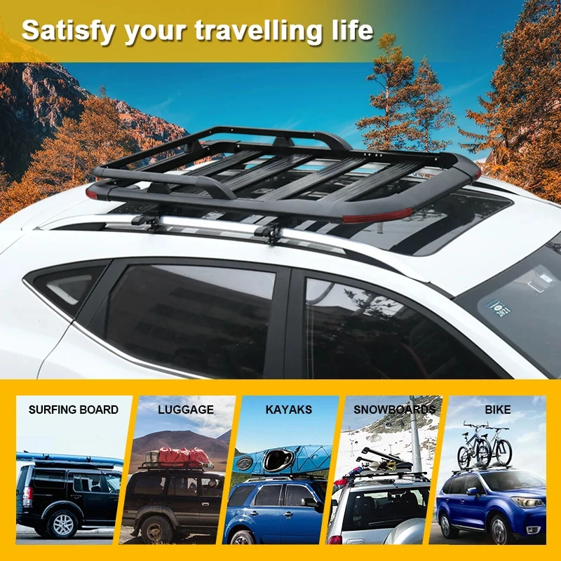 4X4 Aluminium Universal Soft Van Roof Basket, 100Kg Load Capacity Multi‑Mount Cargo Cer For Pickup Trucks