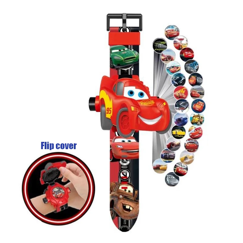 Disney Pixar Toys Children Watch 3D Projection Cars MCqueen Superheroes Spider-man Iron Man Cartoon Watch Children Toys Gift